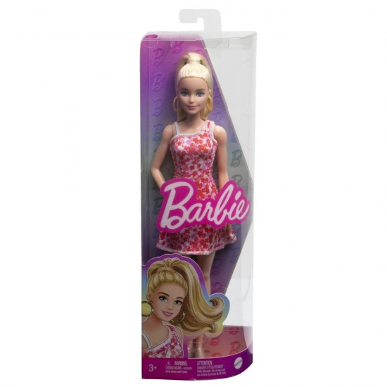 Papusa Barbie Fashionistas blonda cu rochita cu floricele