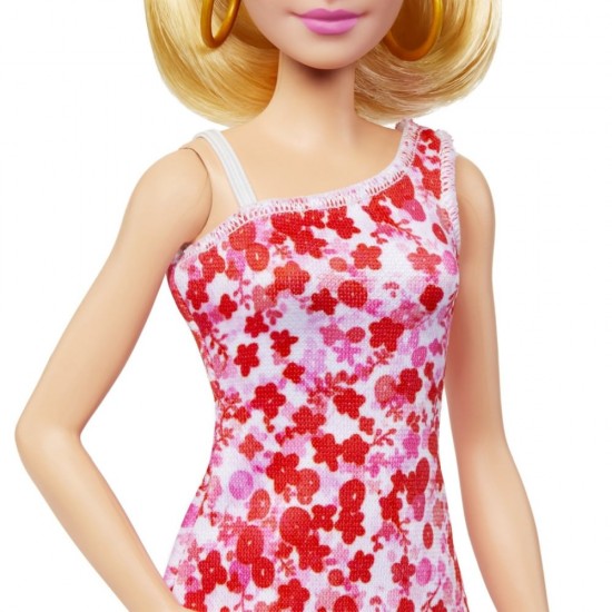 Papusa Barbie Fashionistas blonda cu rochita cu floricele