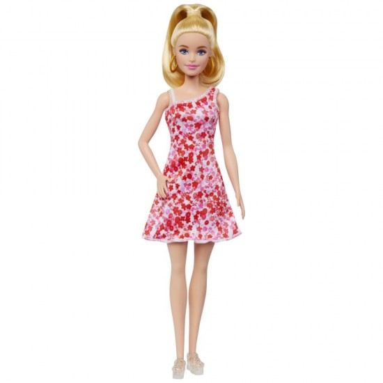 Papusa Barbie Fashionistas blonda cu rochita cu floricele