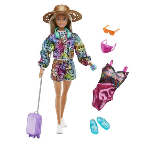 Papusa Barbie cu accesorii calatorie