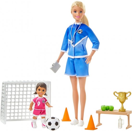 Set papusa blonda Barbie Cariere - Antrenor de fotbal 