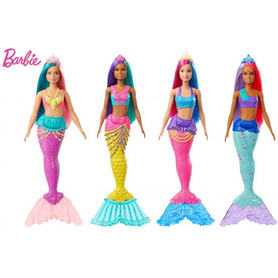 Papusa sirena Barbie cu colier si coronita roz