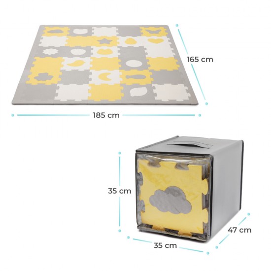 Covoras de joaca puzzle 3D din spuma Kinderkraft Luno Shapes Yellow