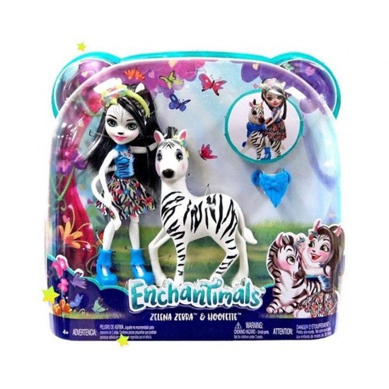 Set papusa cu animalut zebra Zelena Enchantimals