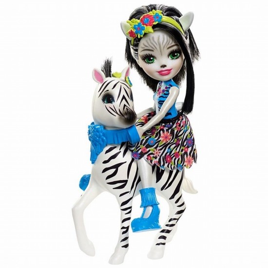 Set papusa cu animalut zebra Zelena Enchantimals