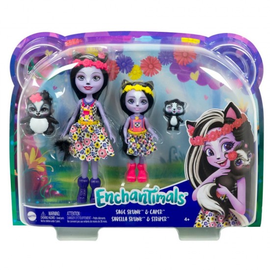 Set papusi surori Enchantimals si animalutele lor Sage Skunk & Caper si Sabella Skunk & Striper