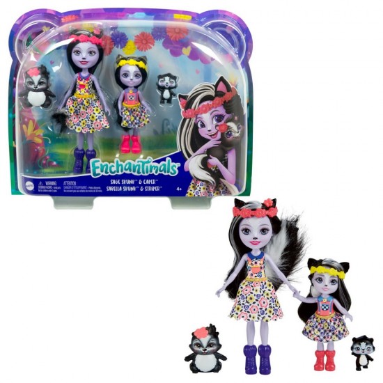 Set papusi surori Enchantimals si animalutele lor Sage Skunk & Caper si Sabella Skunk & Striper