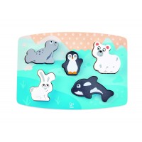 Puzzle tactil Hape - Animalele polare, 5 piese