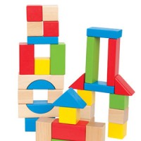 Set 50 cuburi de construit din lemn multicolor Hape