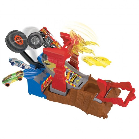 Set de joaca Hot Wheels Monster Trucks Entry Challenge Arena Smashers - Provocarea Fire Crash