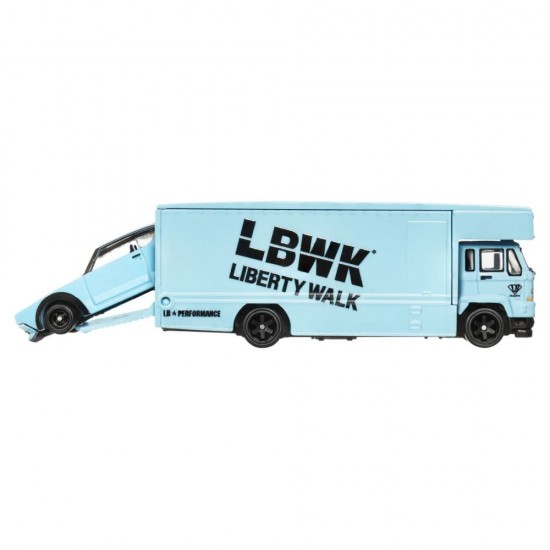 Camion transportator Hot Wheels Fleet Flyer cu masinuta Nissan Skyline 2000 GT-R LBWK scara 1:64 Camion transportator Hot Wheels Fleet Flyer cu masinuta Nissan Skyline 2000 GT-R LBWK scara 1:64