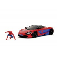 Set masinuta metalica McLaren 720S scara 1:24 cu figurina Spider Man 