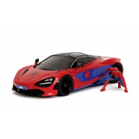 Set masinuta metalica McLaren 720S scara 1:24 cu figurina Spider Man 