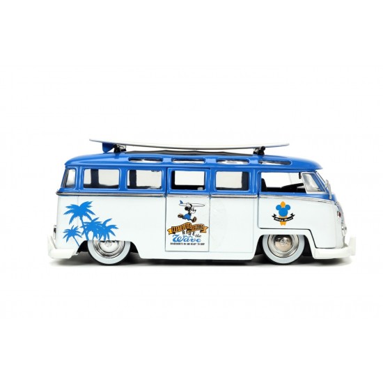 Masina din metal Volkswagen T1 Bus scara 1:24 cu figurina Mickey Mouse