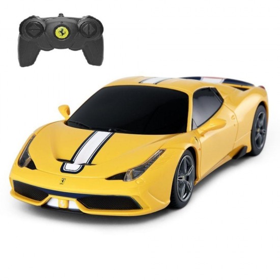 Masina cu telecomanda Ferrari 458 Speciale A galben cu scara 1:24