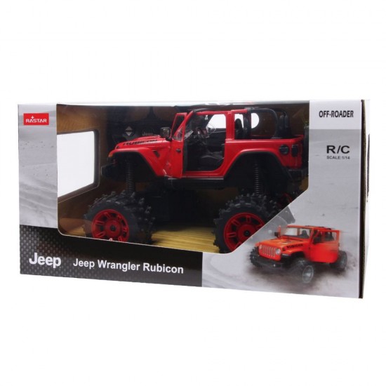 Masina cu telecomanda Jeep Wrangler JL rosu cu scara 1:14