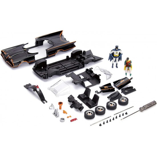 Kit de construit masinuta metalica Batmobil Clasic cu figurina