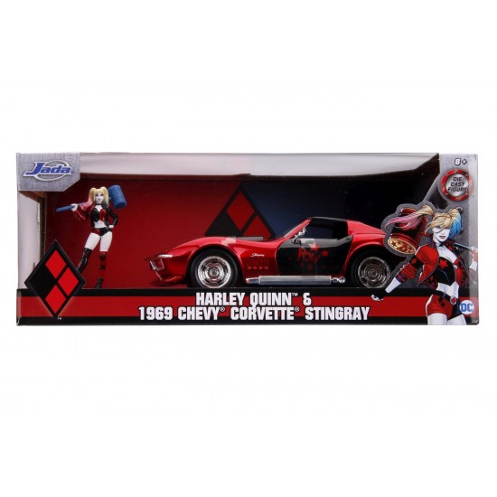 Masinuta din metal Harley Quinn 1969 Chevy Corvette scara 1:24 Masinuta din metal Harley Quinn 1969 Chevy Corvette scara 1:24
