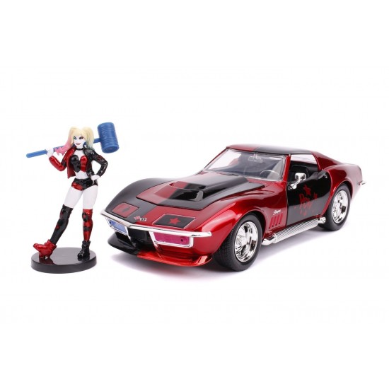Masinuta din metal Harley Quinn 1969 Chevy Corvette scara 1:24 Masinuta din metal Harley Quinn 1969 Chevy Corvette scara 1:24