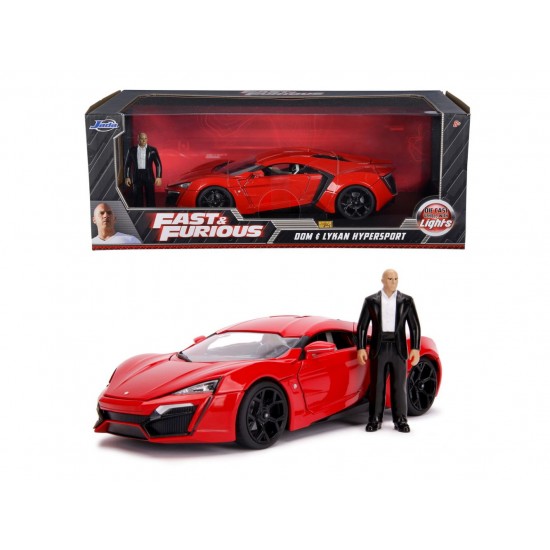 Masinuta metalica Fast and Furious Lykan Hypersport scara 1:18  cu figurina Dominic