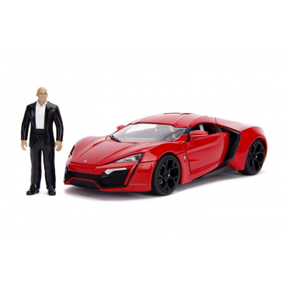 Masinuta metalica Fast and Furious Lykan Hypersport scara 1:18  cu figurina Dominic