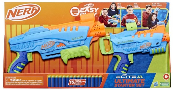 Blaster Nerf Elite Junior - Nerf - F6752 - Pack Débutant - 32 Fléchettes - 4 Cibles - Facile à Utiliser