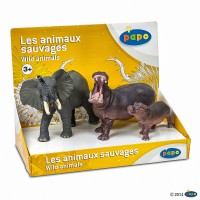 Set 3 figurine animale salbatice Papo - Elefant, hipopotam si hipopotam pui