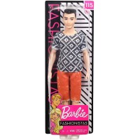 Papusa Ken Barbie Fashionistas cu tricou alb negru mozaic
