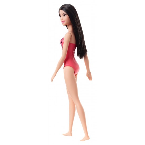 Papusa Barbie bruneta cu costum de baie cu modele geometrice