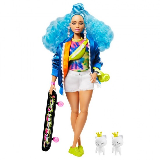 Papusa Barbie Extra Style cu par albastru carliontat