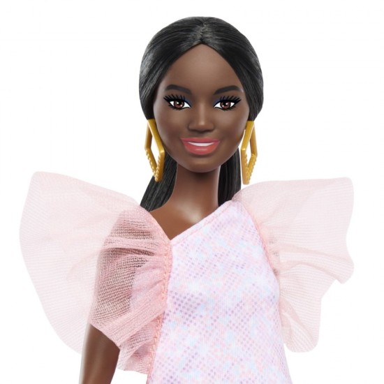 Papusa Barbie Fashionistas afro-americana cu rochie peach