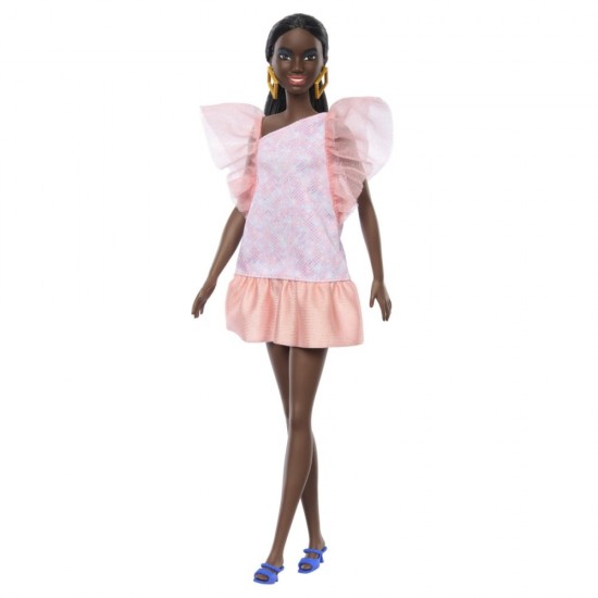 Papusa Barbie Fashionistas afro-americana cu rochie peach