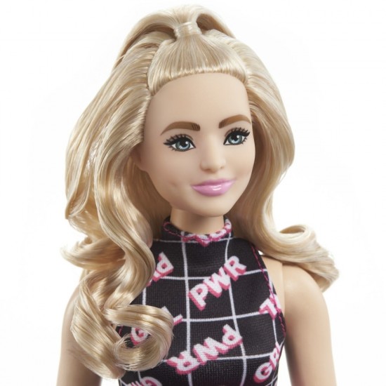 Papusa Barbie Fashionistas blonda cu borseta roz