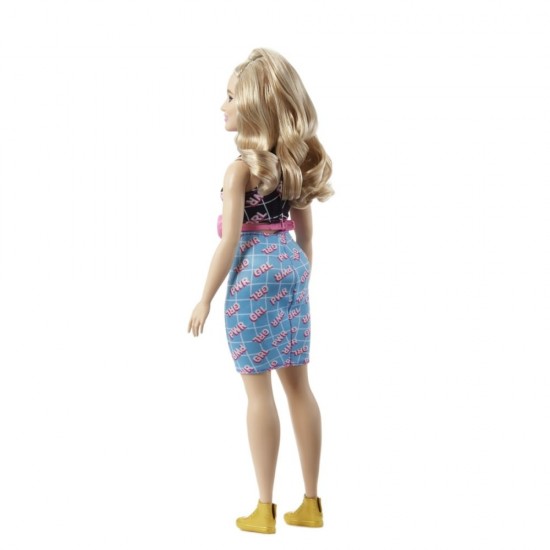 Papusa Barbie Fashionistas blonda cu borseta roz