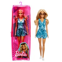 Papusa Barbie Fashionistas blonda cu tinuta casual albastra si ochelari de soare