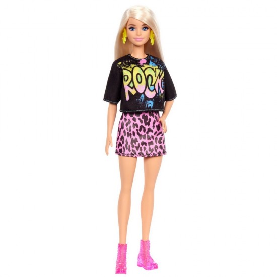 Papusa Barbie Fashionistas blonda cu tinuta de vara rock