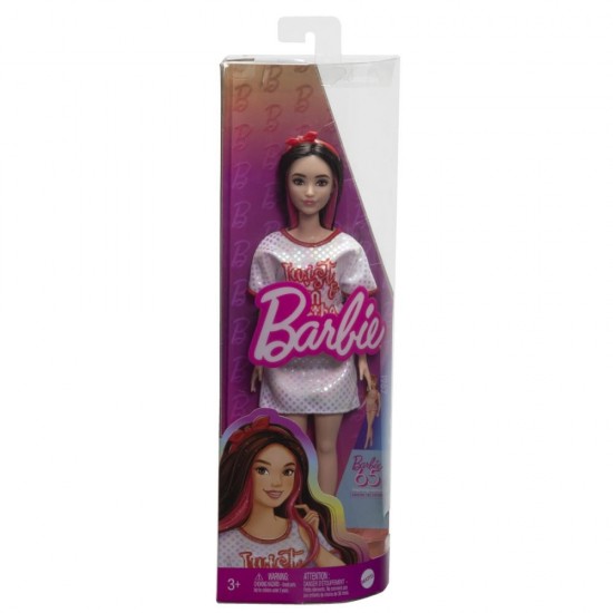 Papusa Barbie Fashionistas bruneta cu rochita sport