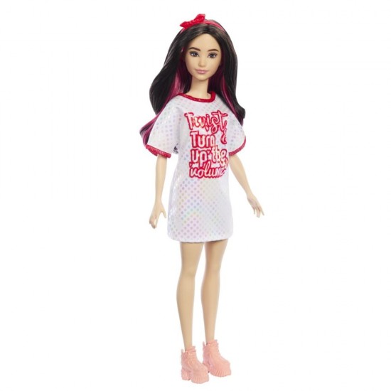 Papusa Barbie Fashionistas bruneta cu rochita sport