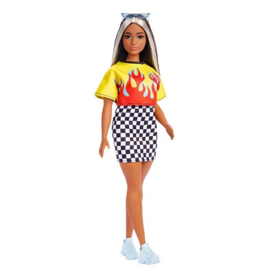 Papusa Barbie Fashionistas bruneta cu suvite blonde