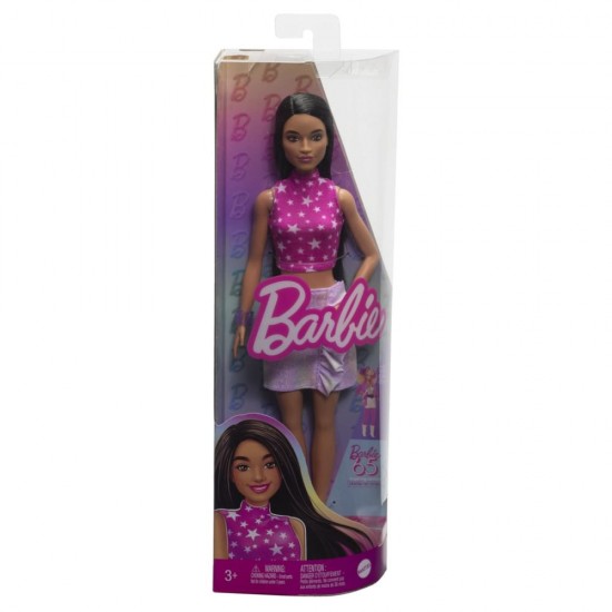 Papusa Barbie Fashionistas bruneta cu top cu stelute