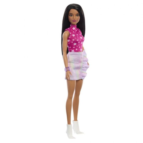 Papusa Barbie Fashionistas bruneta cu top cu stelute