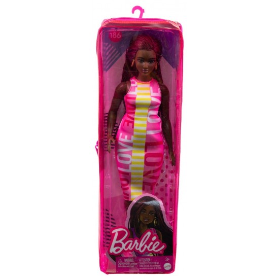 Papusa Barbie Fashionistas creola cu rochita roz