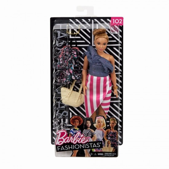 Papusa Barbie Fashionistas cu coc si hainute de schimb