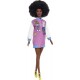 Papusa Barbie Fashionistas cu parul afro si jacheta lila