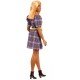 Papusa Barbie Fashionistas cu rochie tip blazer roz in carouri