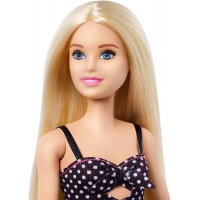 Papusa Barbie Fashionista cu rochita alb negru