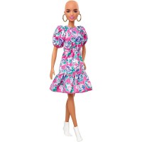 Papusa Barbie Fashionistas fara par si rochie roz cu maneci bufante