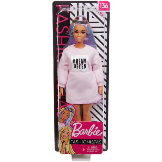 Papusa Barbie Fashionista cu rochita roz Dream Often