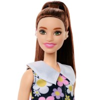 Papusa Barbie Fashionistas satena cu rochie cu imprimeu floral