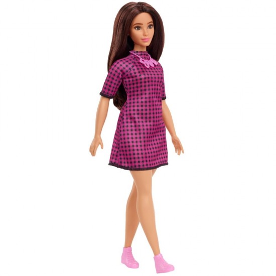 Papusa Barbie Fashionistas satena cu rochie mov